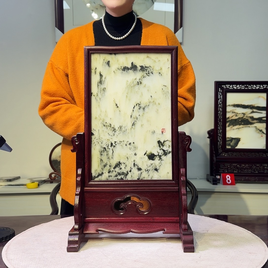 石材天然大理石画屏风摆件，