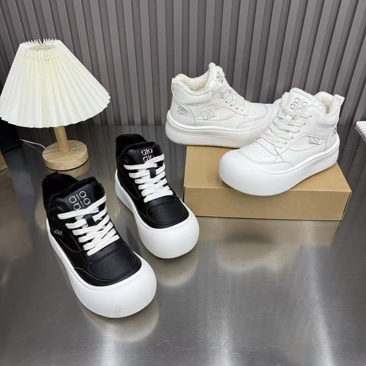 二棉+大棉 高帮鞋女秋季加绒厚底增高鞋百搭休闲运动板鞋 8899-6