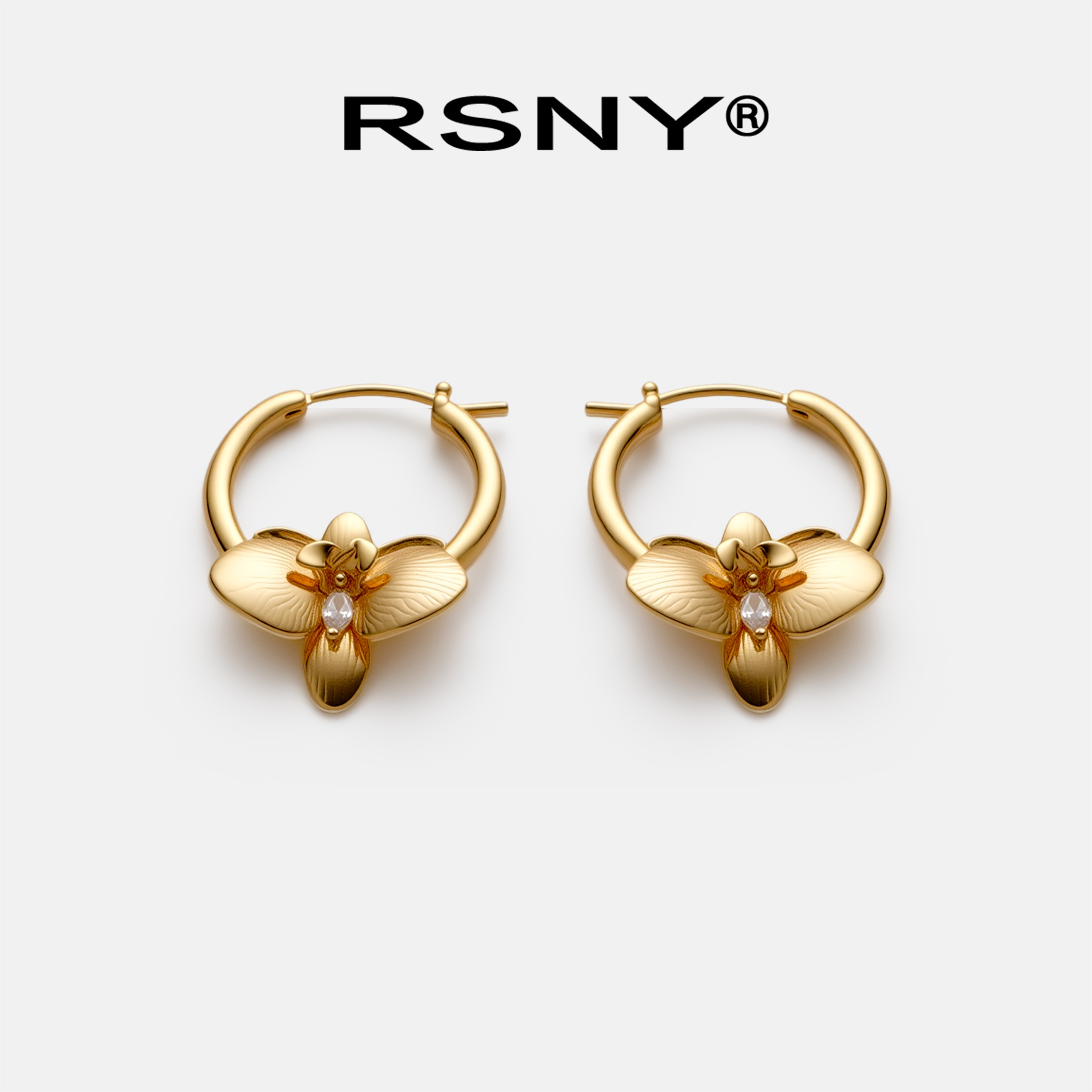 铜合金合成锆石耳饰 [新品]RSNY兰花耳环轻奢设计2024新简约时尚