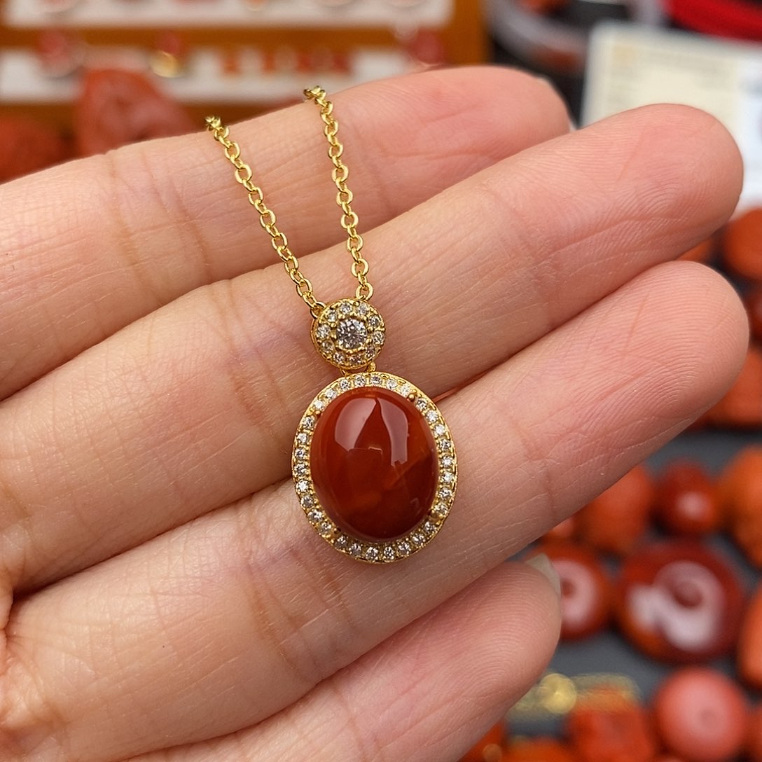 南红玛瑙四川凉山瓦西吊坠银S925镶嵌