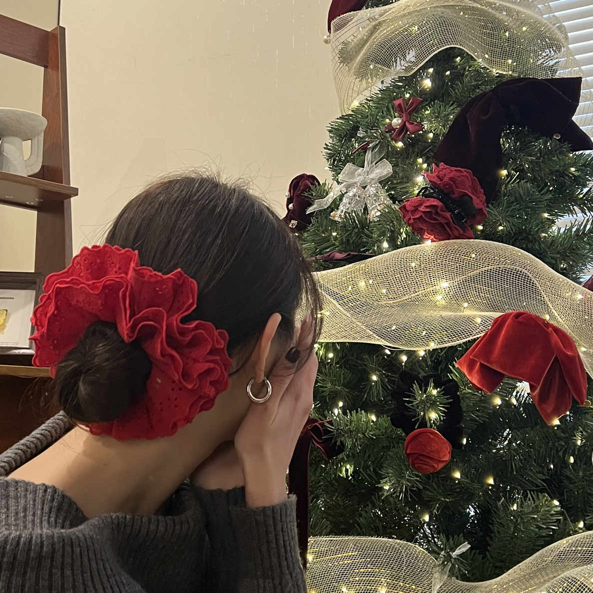 且茉～【圣诞红色系列合集】节日蝴蝶结肠圈头饰发饰女气质