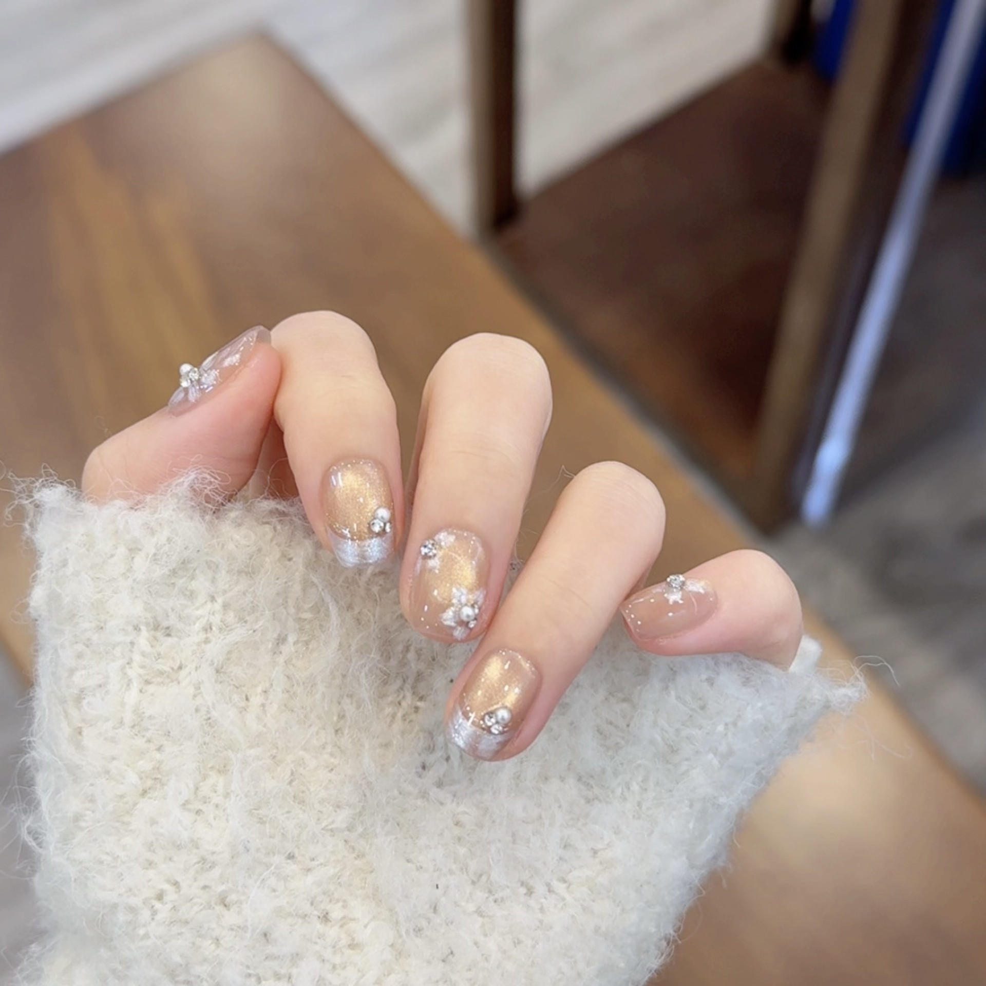 茉哉现货【白金钗】纯手工定制美甲拆卸穿戴甲A4934