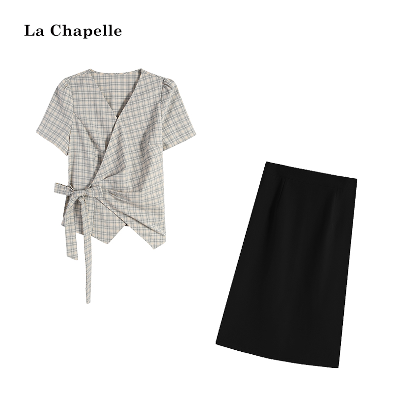 【咖啡屋】夏季绿格子衬衫➕长短裙套装LA5ZL108354