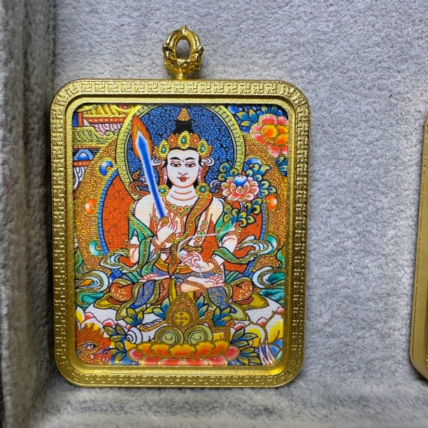 肽钢唐卡 纯手绘唐卡虚空藏菩萨牛虎守护神吊坠