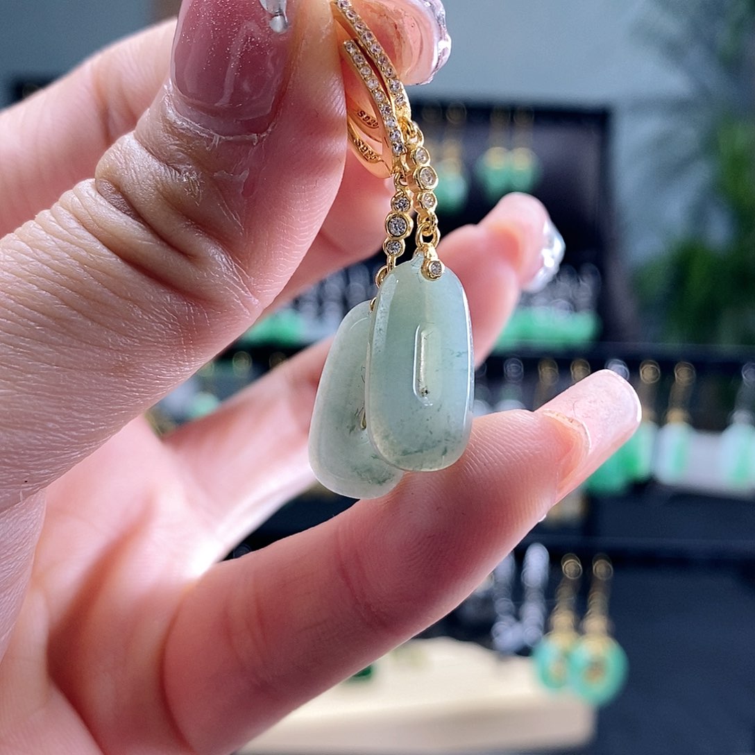 翡翠耳饰银S925镶嵌翡翠