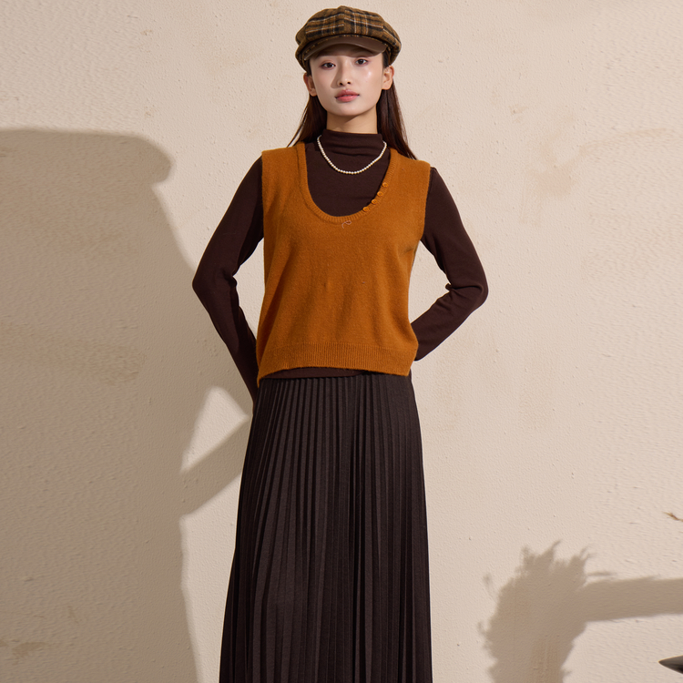 西町村屋复古感套装女装2025冬新款撞色叠穿设计内外套XHAD10896