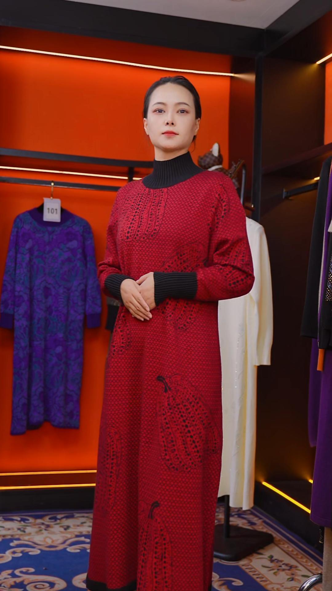 002【红南瓜】秋冬气质显瘦大码毛衣连衣裙