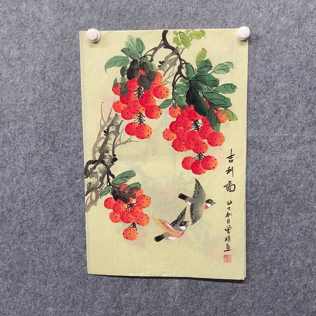 国画四尺三开花鸟一副