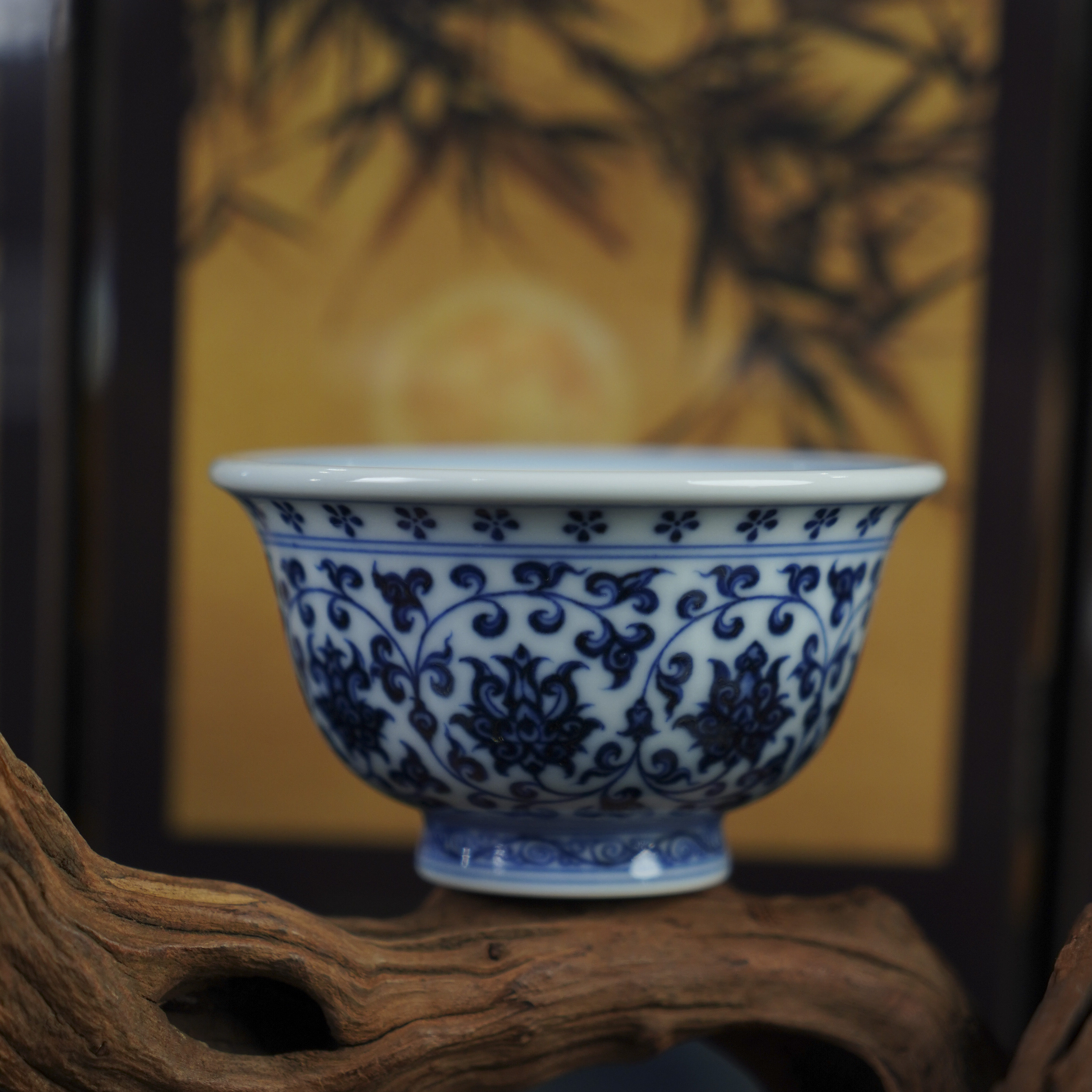 （精选）刘建锋窑经典青花双狮压手杯景德镇陶瓷高端茶具