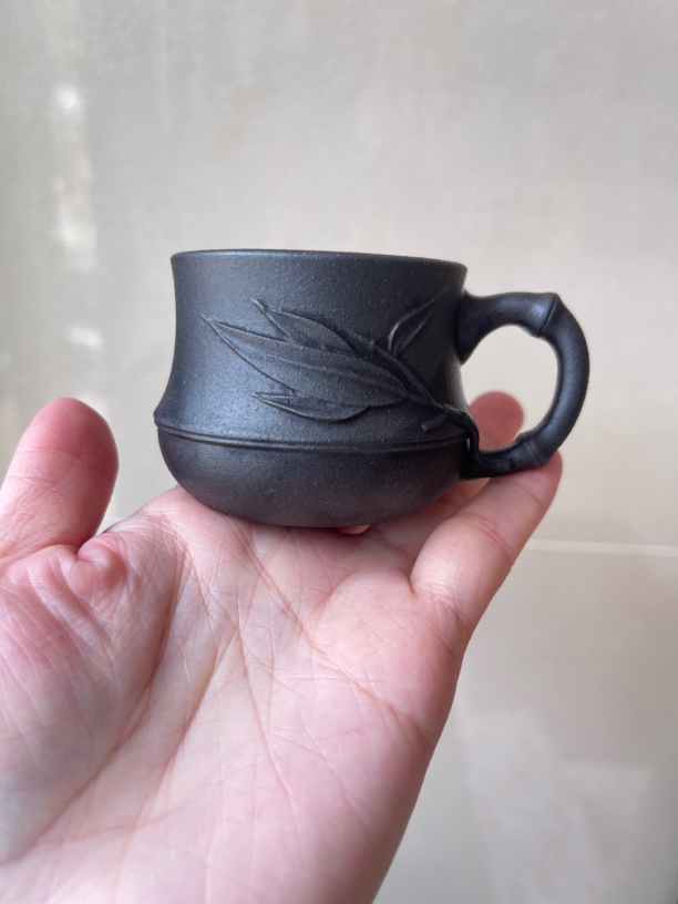家人作品宜兴正品紫砂杯半手工竹叶杯容量100cc石黄杯茶具茶杯