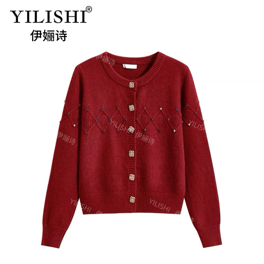 A09温柔系风格奶甜奶乖2025秋季钉钻设计感简约百搭针织开衫