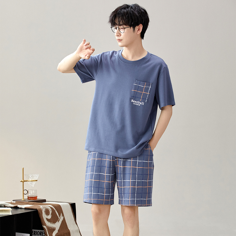 男士夏季纯棉短袖短裤可外穿休闲家居服套装