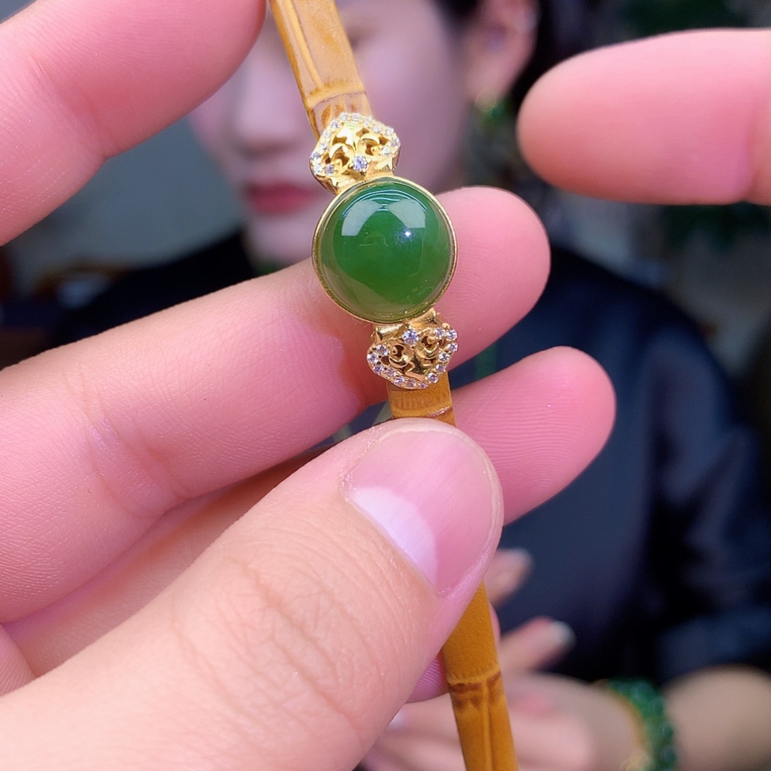 吊坠(不含链)银S925镶嵌和田玉（碧玉）手链