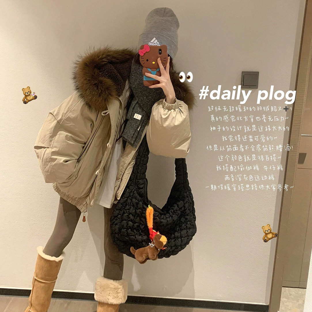 韩系牛角扣大毛领长袖派克棉服女2025秋冬新款连帽加厚工装外套潮