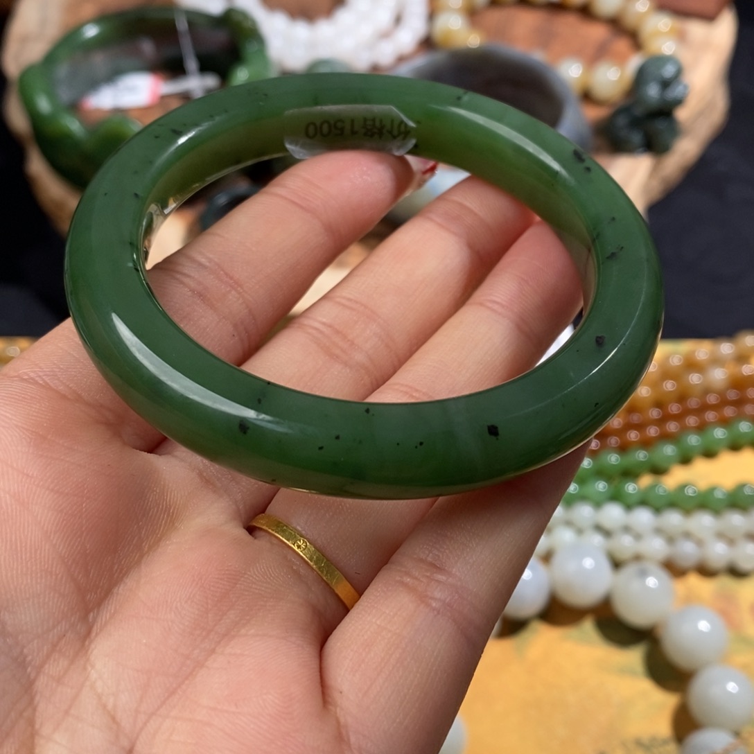 和田玉碧玉手镯57#未镶嵌