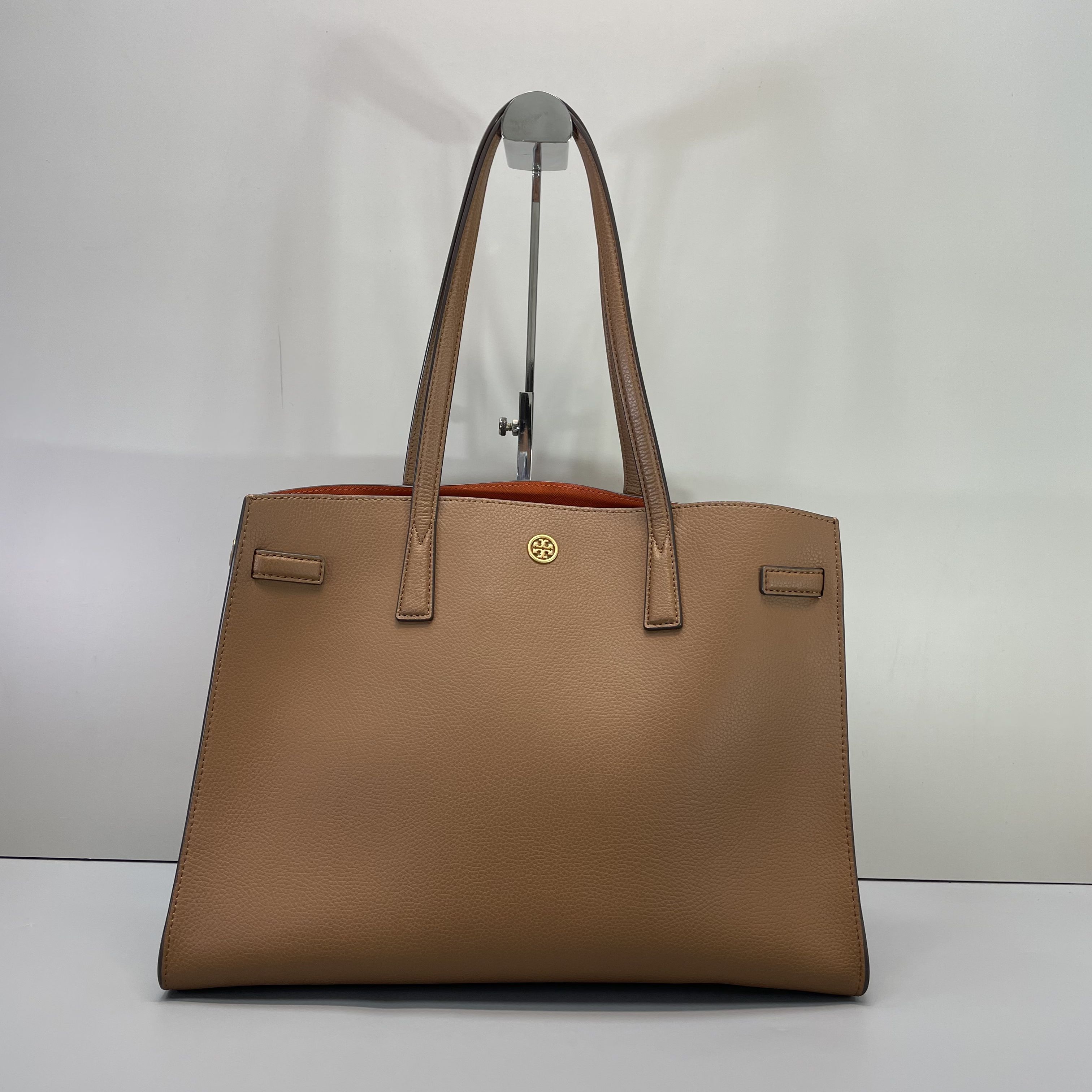 95新 TORY BURCH/汤丽柏琦 小林/robinson棕色大手提包37*29*15cm