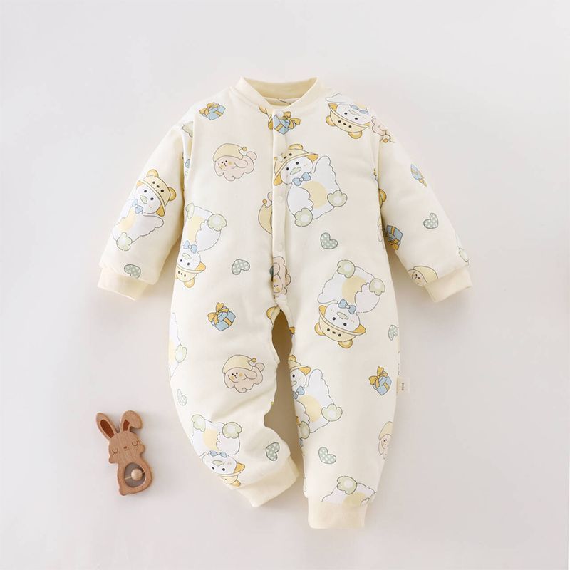 120克薄棉暖气房开裆连体哈衣爬服20度左右婴幼儿连体衣冬季宝宝