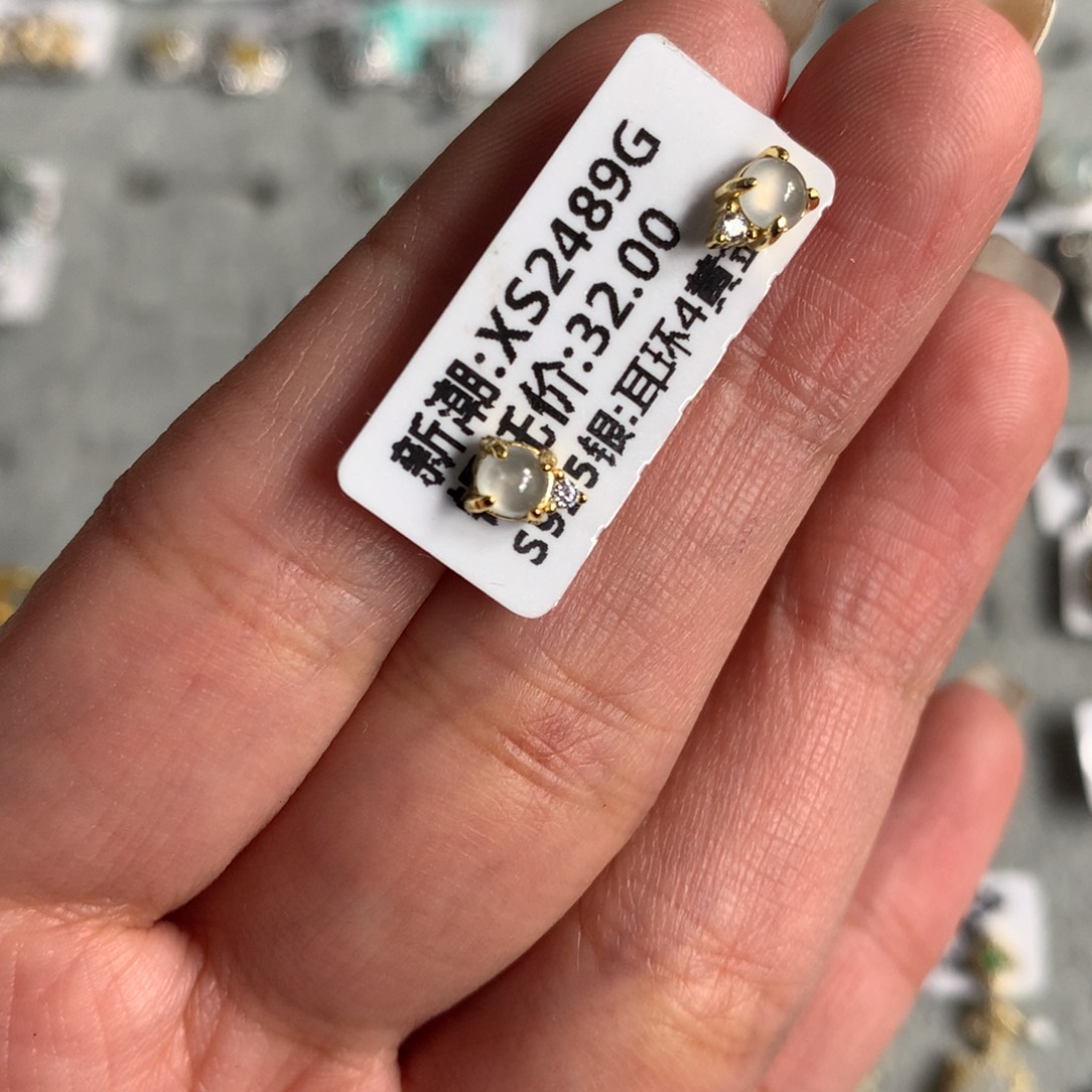 翡翠银S925镶嵌颈饰耳钉