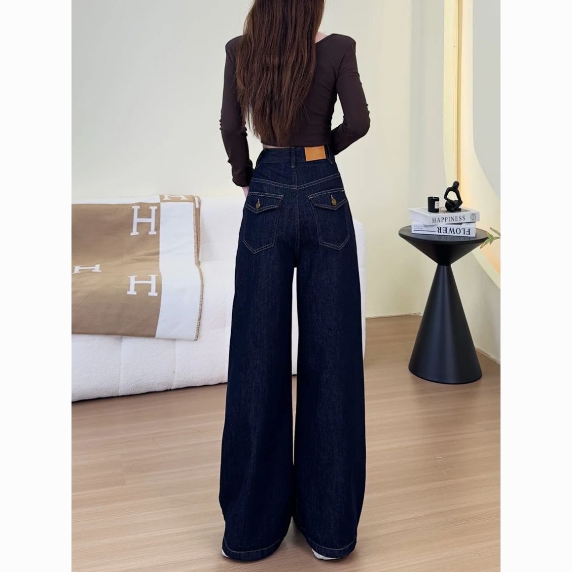 【运费险】丹宁原色阔腿牛仔裤春季新款高腰垂感慵懒宽松显瘦 