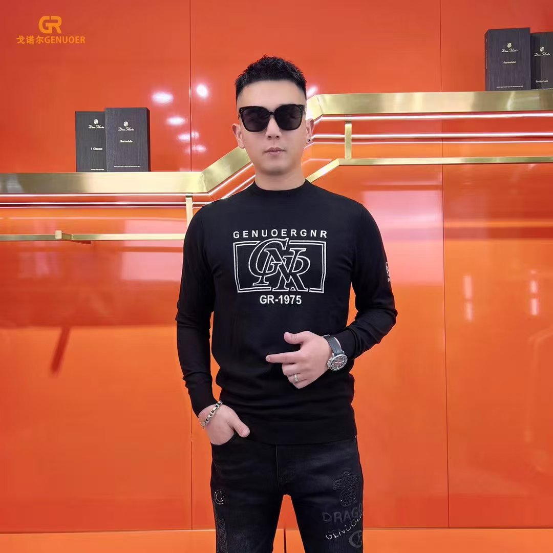 戈诺尔男装秋冬长袖套头羊毛衫时尚潮流个性高品质保暖高级男士