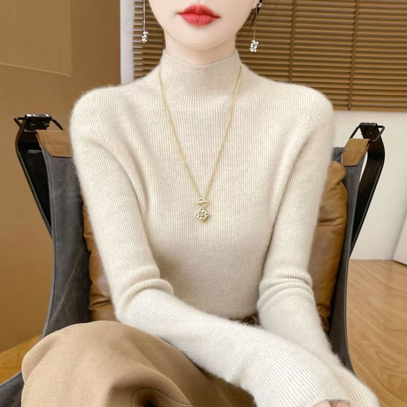 一线成衣半高领毛衣秋冬女修身显瘦内搭紧身无缝针织打底衫女上衣