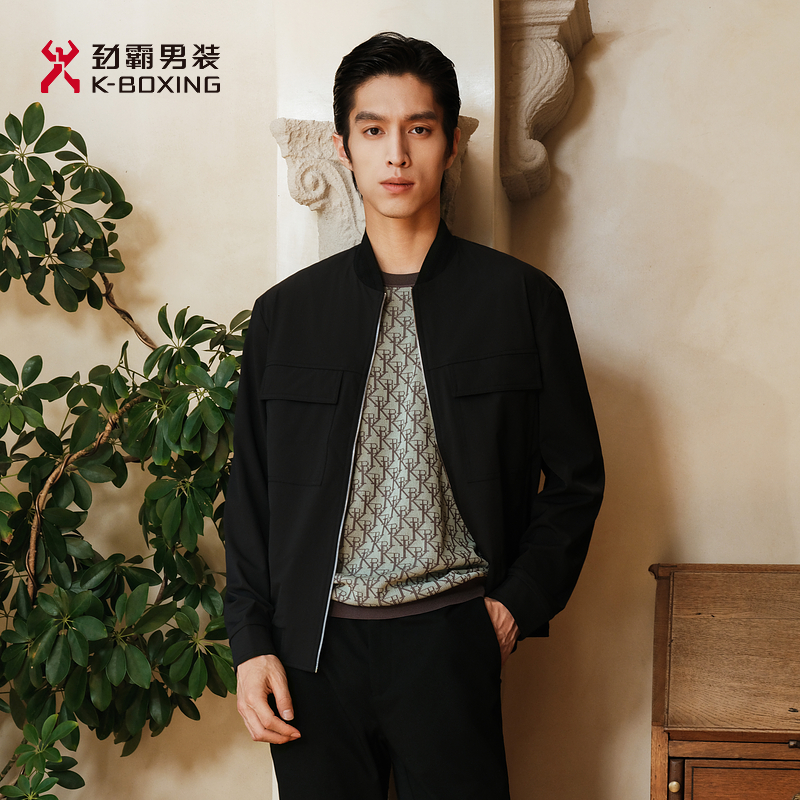 【舒适亲肤】劲霸男装春秋商务通勤简约棒球领短版夹克┃BKDE1146