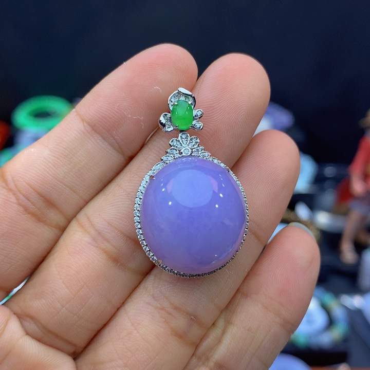 梦***记翡翠18K金镶嵌颈饰翡翠 