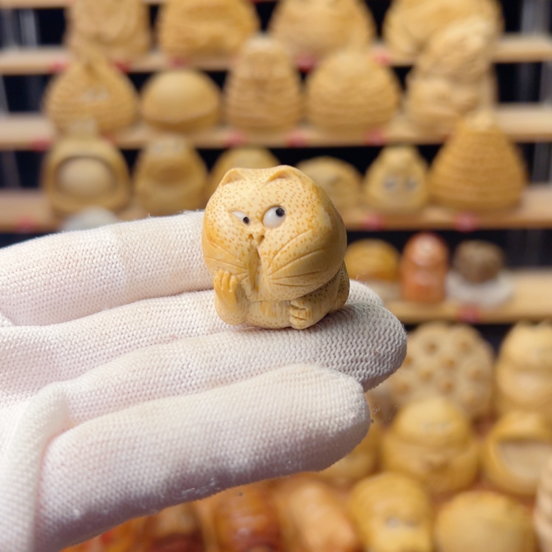 竹类竹根雕可爱猫咪111111