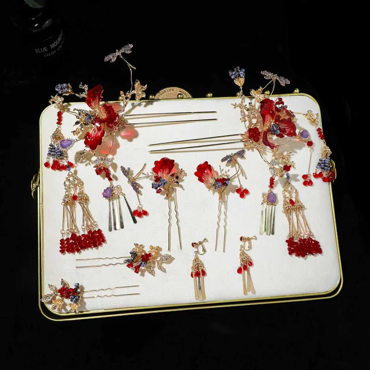 新款红色百搭步摇新娘头饰1234