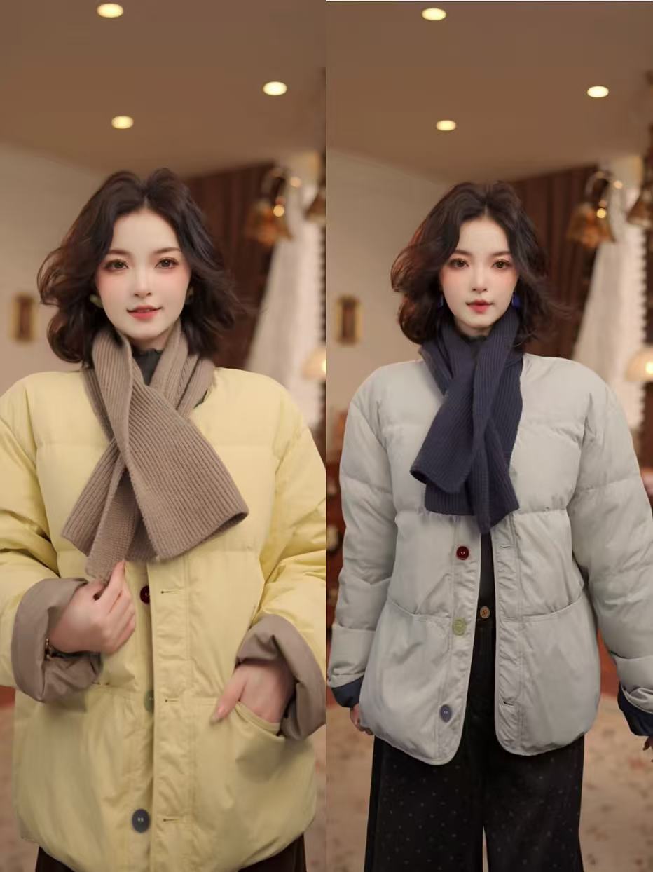 敏恩【春烟扶柳】港风冬季女士加绒羽绒彩扣外套WM2477511