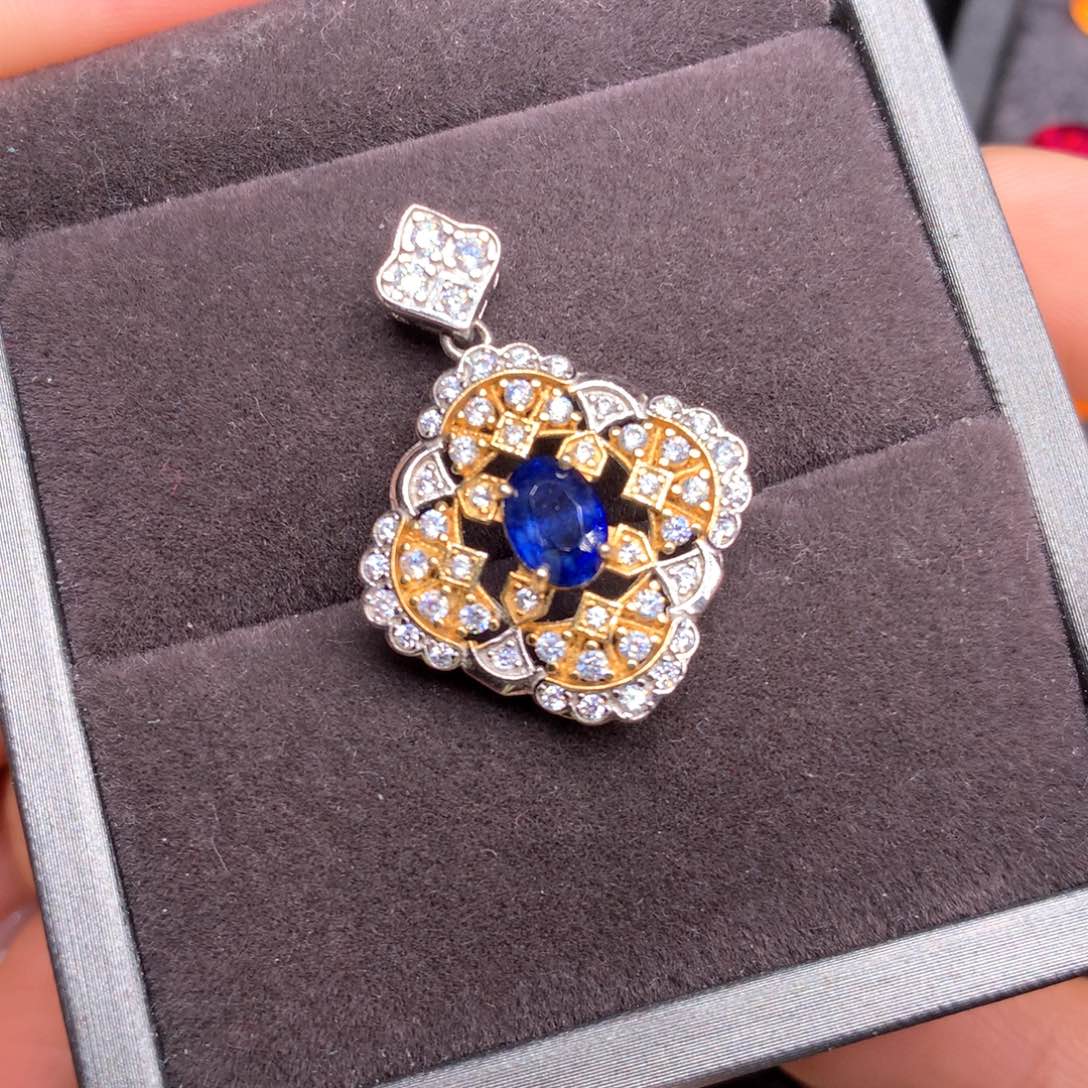 蓝宝石吊坠(不含链)银S925镶嵌