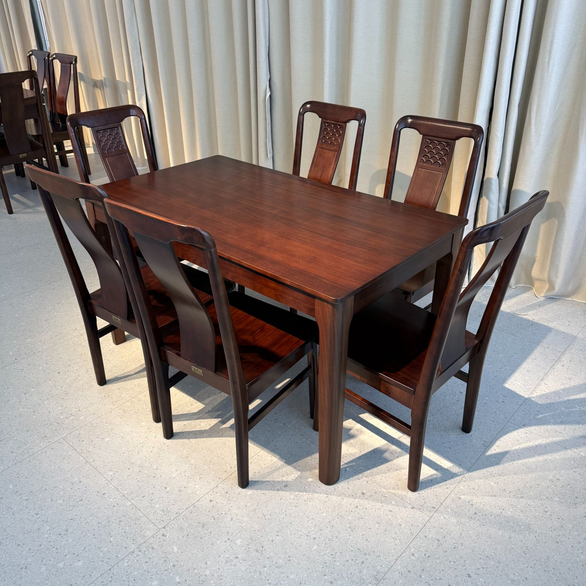 W2202新中式乌金木全实木长餐桌西餐桌（1.4米）