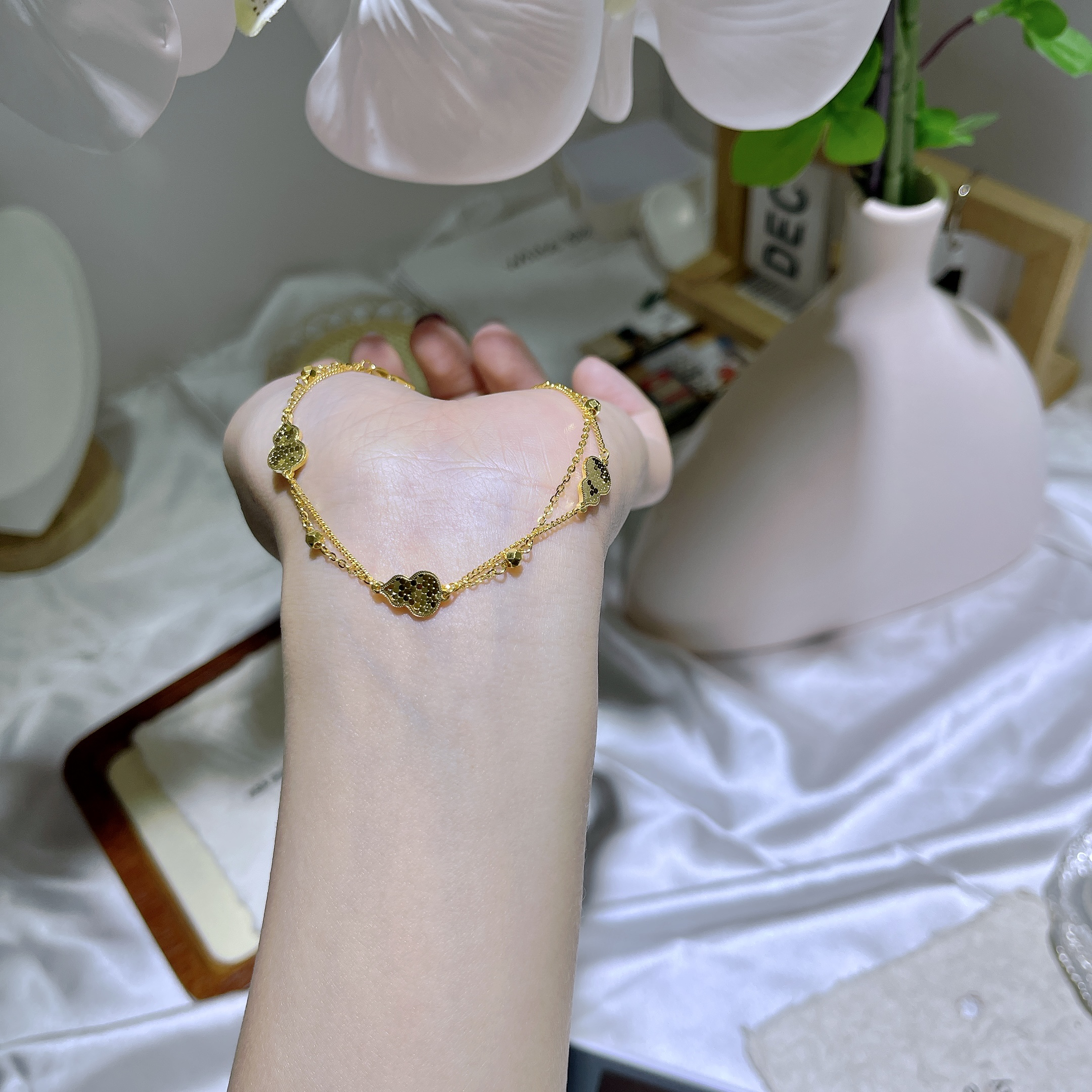 5G工艺足金999时尚百搭双链鱼鳞葫芦手链