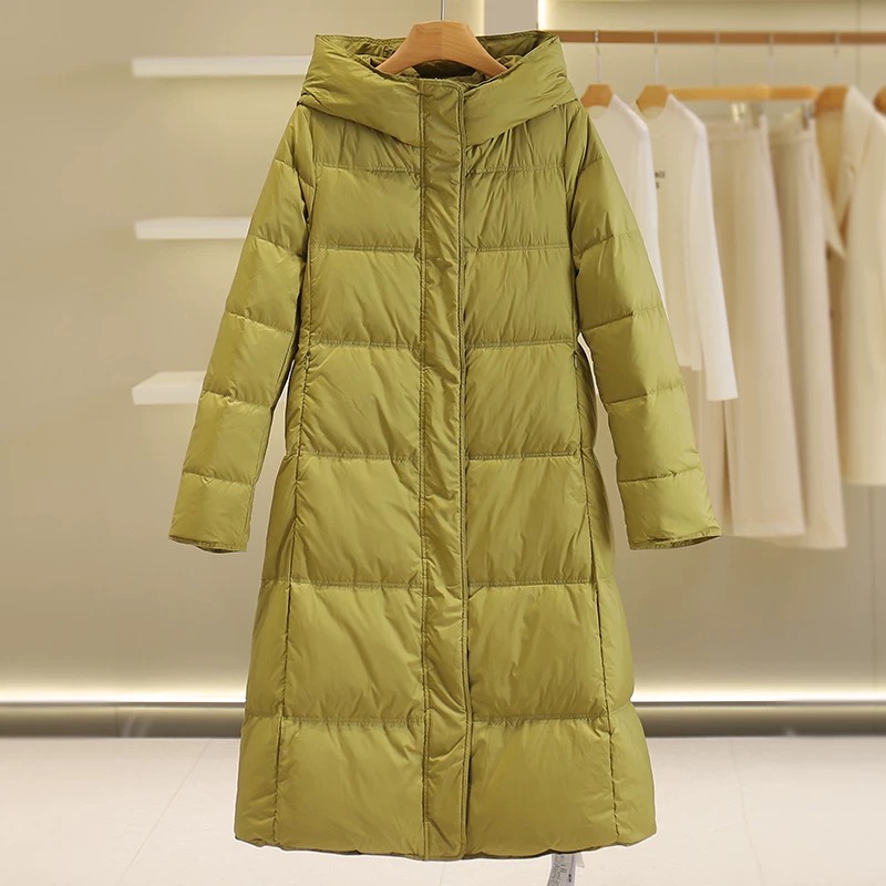鸭绒中长款连帽羽绒服25冬外套