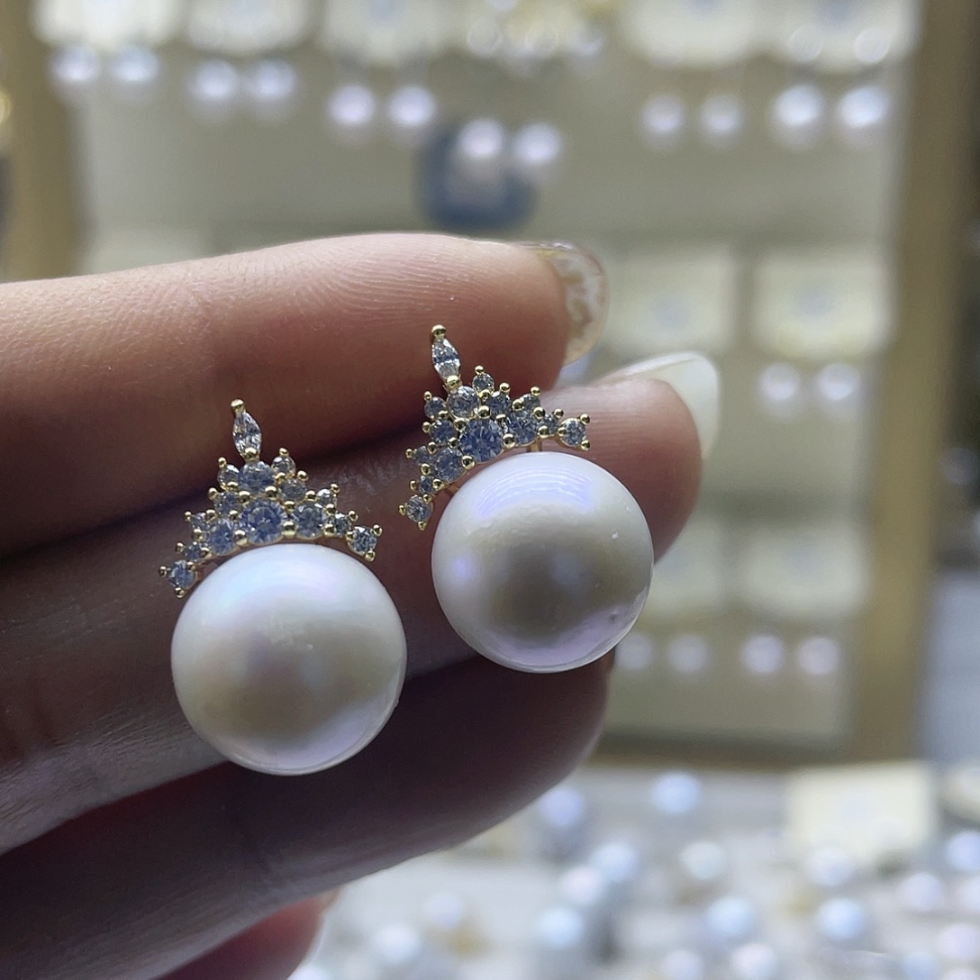 淡水珍珠耳饰银S925镶嵌