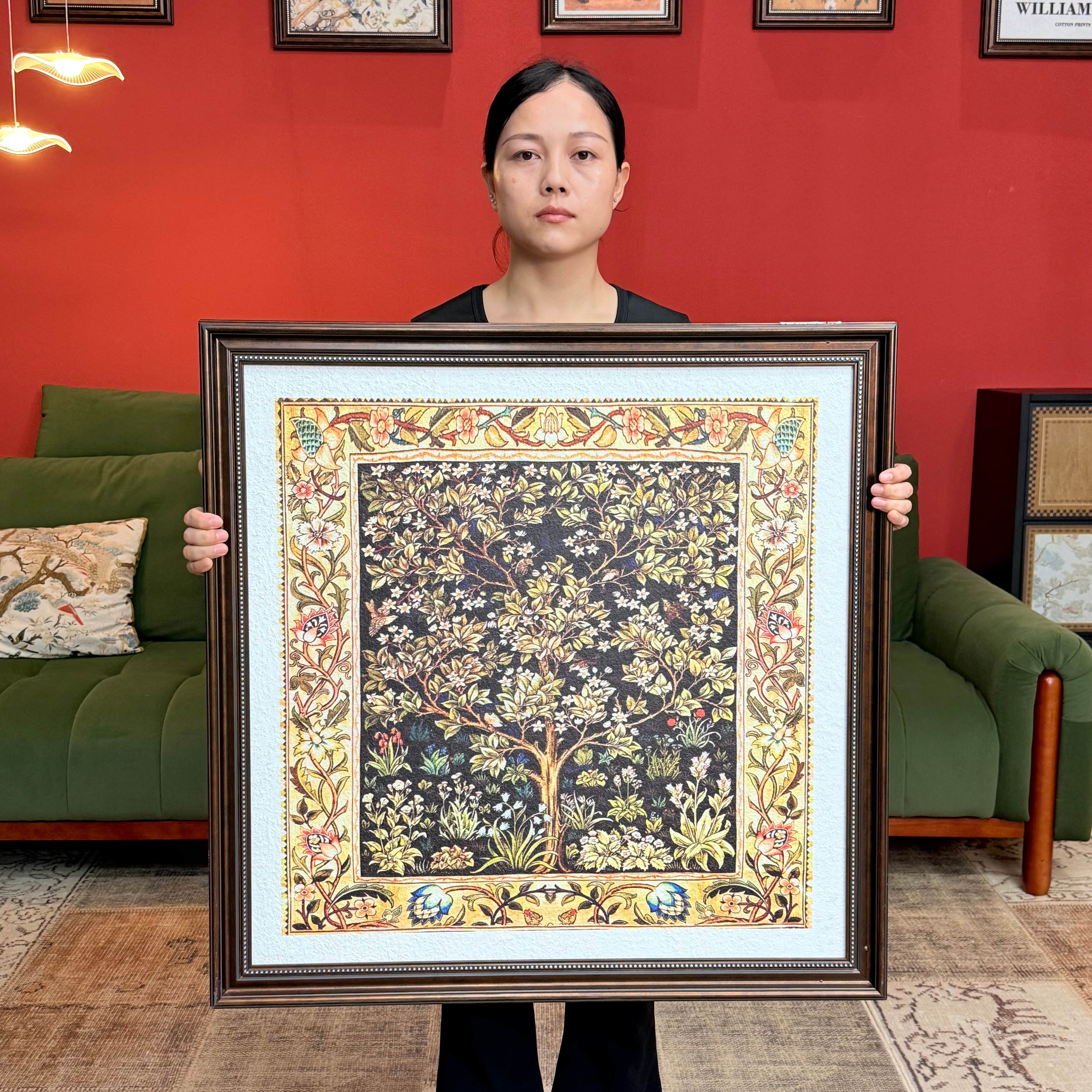 法式发财树中古艺术小众高级感客厅装饰画J016沙发背景墙挂画8080