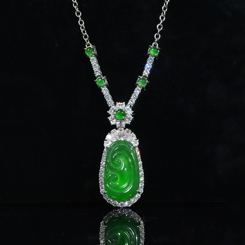 【小胖翡翠】天然A货翡翠如意套链满绿镶嵌轻奢翡翠项链-多样性发1