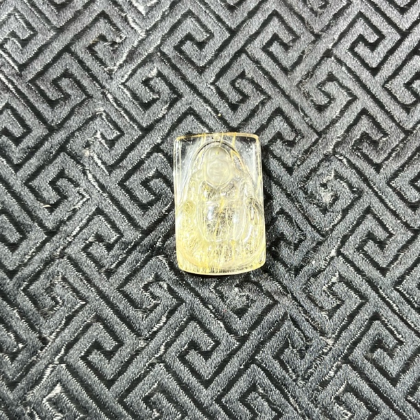 天然水晶纯手工雕刻金发晶弥勒佛吊坠精美项链