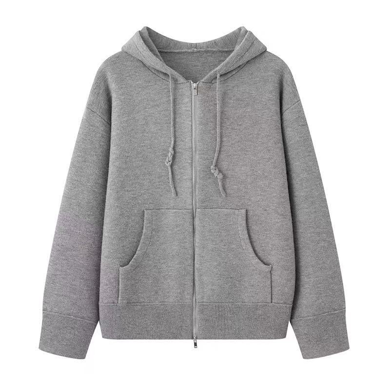 MM商场同款2025秋冬新款时尚百搭宽松连帽针织开衫卫衣外套女2991