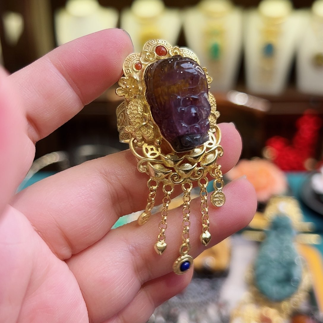 水晶戒指银S925镶嵌古风