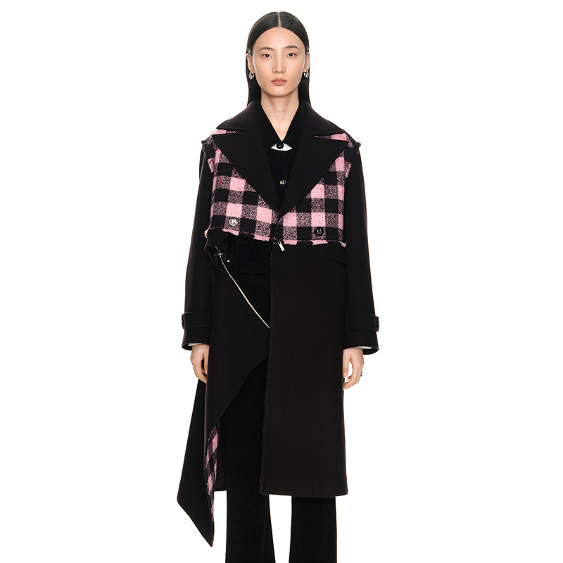 H·GENTEEL荷高新冬女花纱感格纹宽松西装廓形大衣GCD43500509