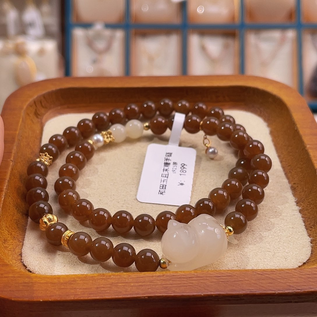 银S925镶嵌手串和田玉（糖玉）