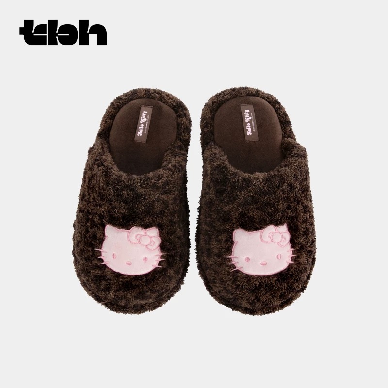 tbh野兽派家居Hello Kitty毛绒拖鞋粉可可豹纹家居鞋夏女士鞋子