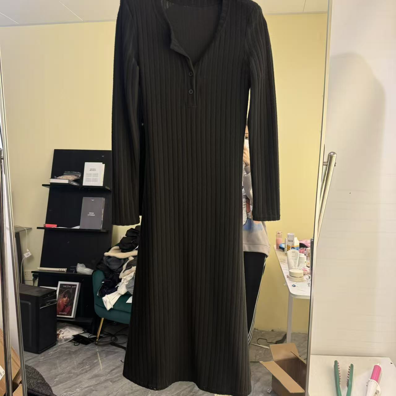 加绒可选韩版纯欲风修身显瘦针织连衣裙女秋冬打底过膝长裙