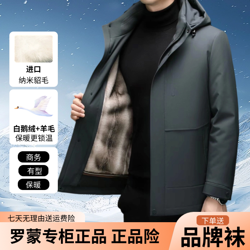 罗蒙纳米貂毛+鹅绒+羊毛一衣三穿加厚款派克服外套8768
