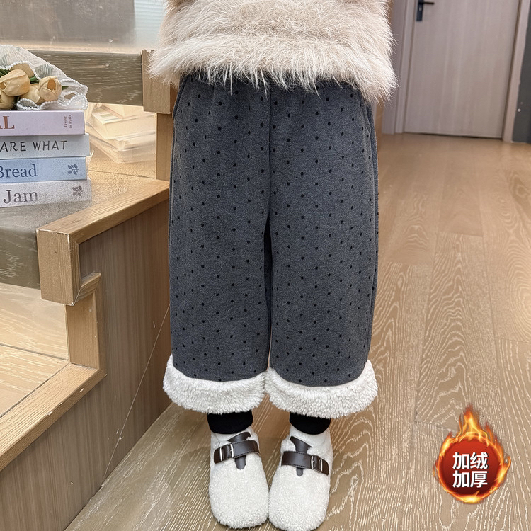 女童裤子秋冬长裤宝宝加绒裤子秋冬新款加厚儿童波点百搭休闲裤子