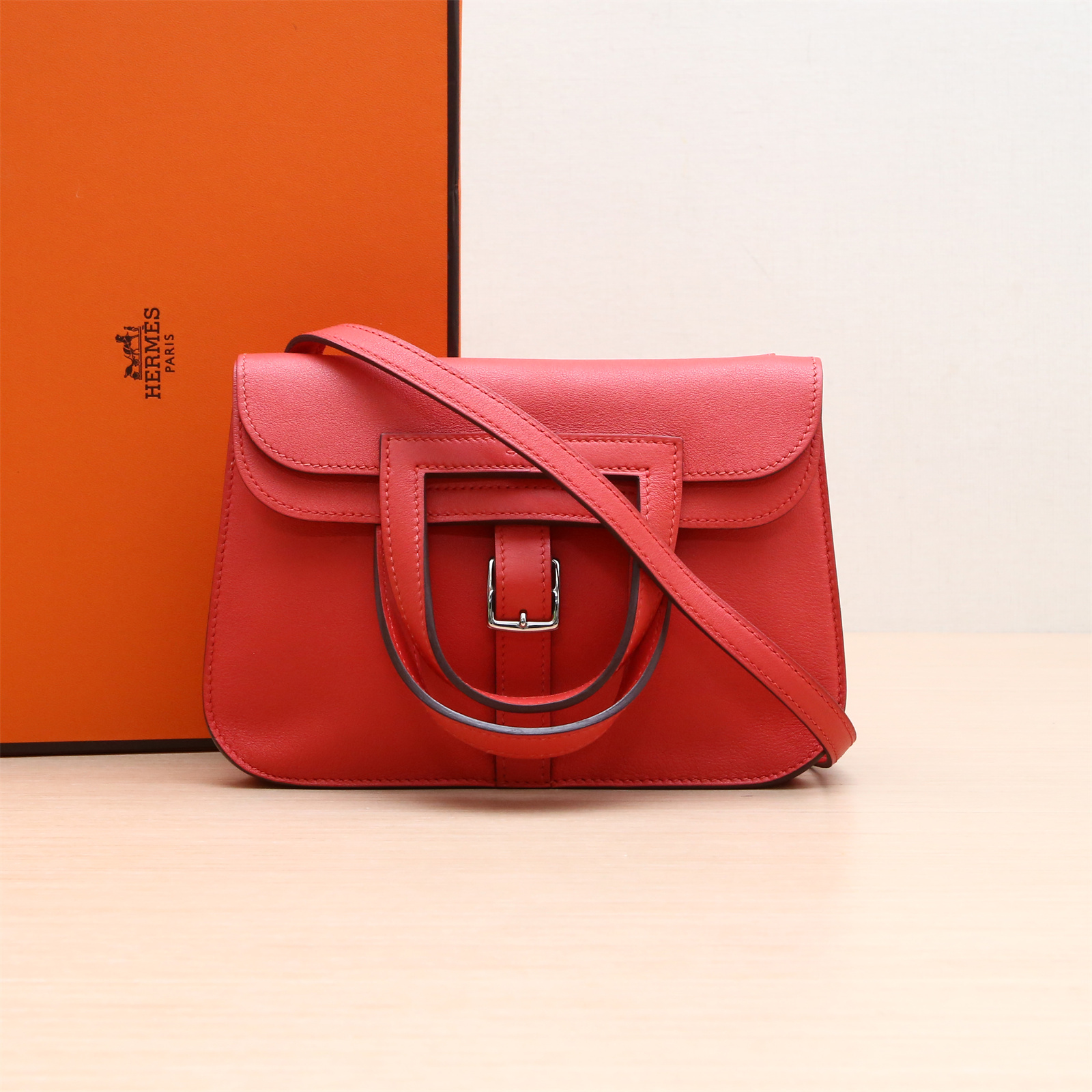95新 Hermes/爱马仕 小花双双 Halzan MINI 番茄红 Swift皮 A刻包