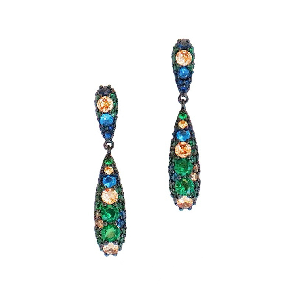 铜合金耳饰 A447 翠微绿水滴秋冬新款锆石耳坠小众设计高级感新款