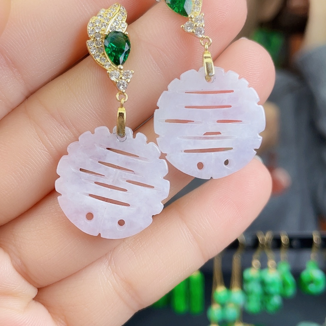 翡翠银S925镶嵌耳饰