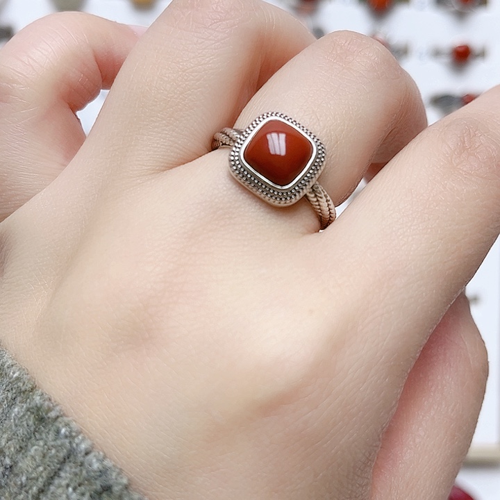 玛瑙/玉髓戒指银S925镶嵌925银